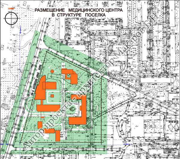 Размещение медицинского центра в структуре поселка